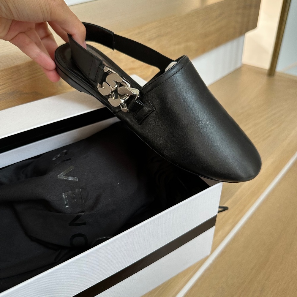 Givenchy G chain mules black  sling backs women’s size 37.5